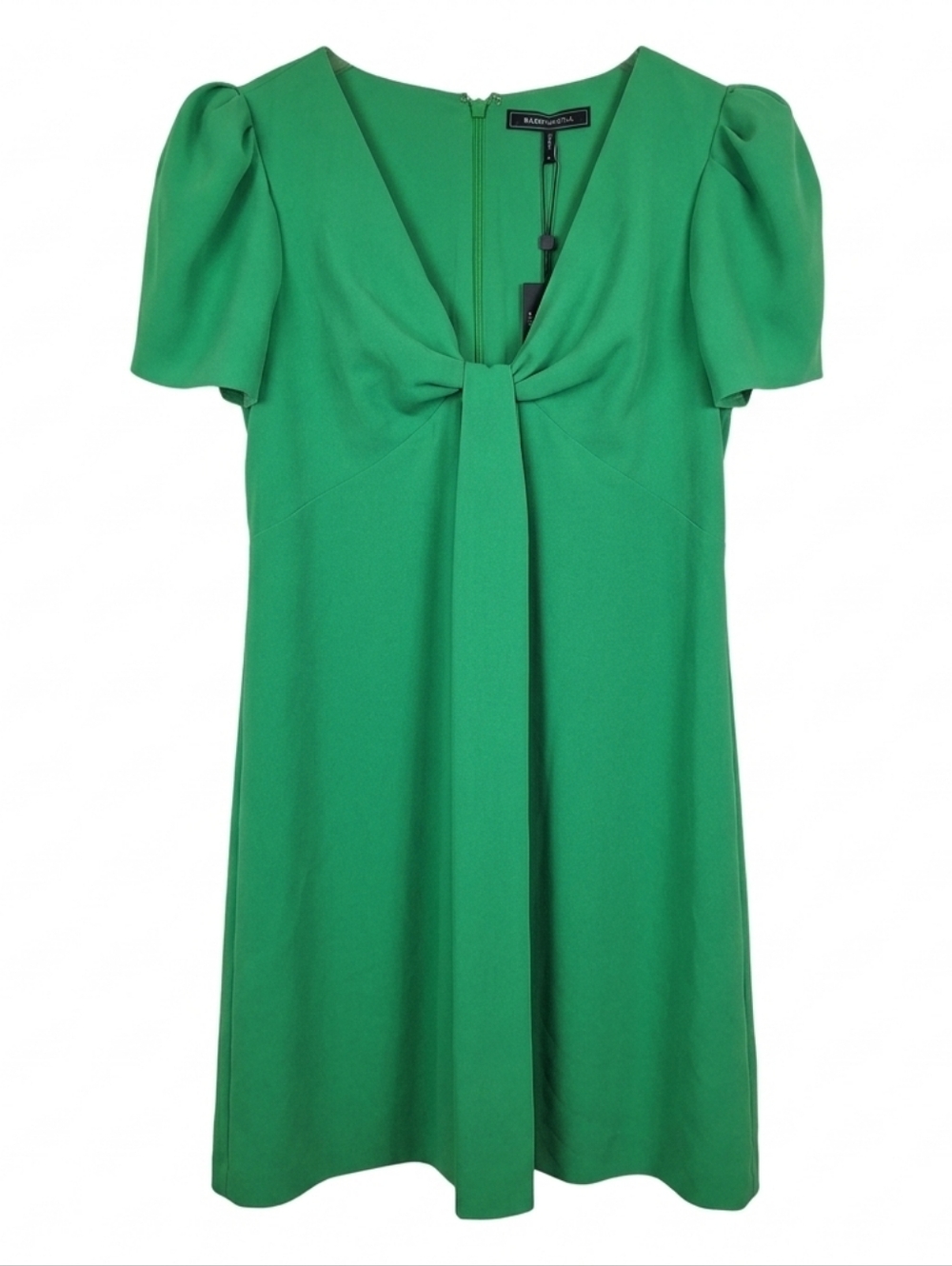 NWT BCBGMAXAZRIA Green Puff Sleeve Knot Front V-Neck Party Mini Dress Size XL